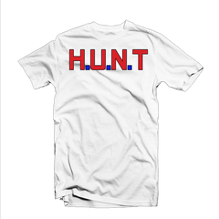 "Operation H.U.N.T." T Shirt (White/Red/Blue)