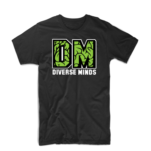 Diverse Minds "DM" T Shirt (Black/White/Lime)