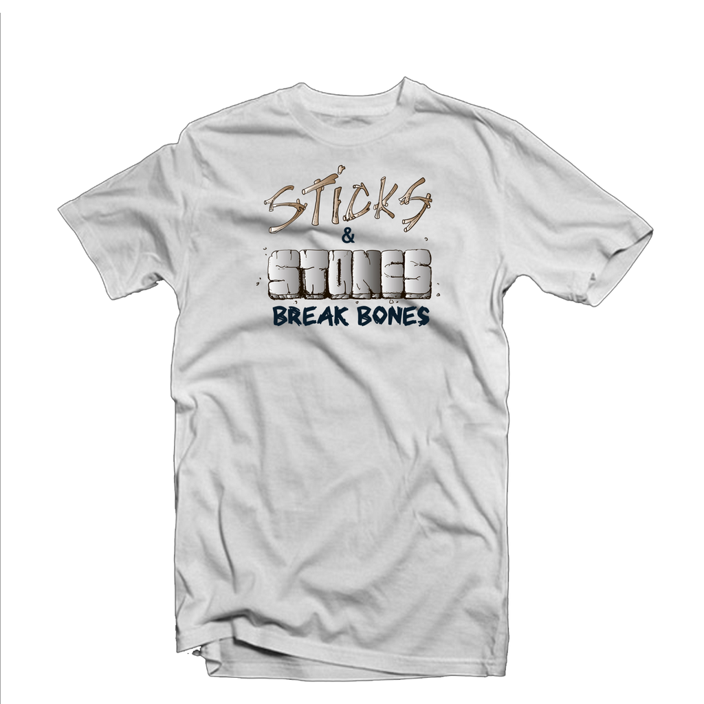 Sticks & Stones  "Break Bones" T Shirt (White/Brown/Dark Blue)